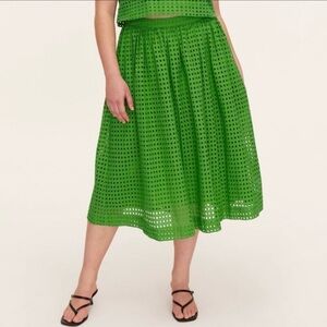 Kate Spade New York Green Eyelet Volume Midi Skirt | Size L